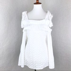 Lost Ink Eyelet Top Off the Shoulder Tie Straps